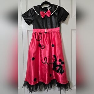 Girls 1950's Pink & Black Poodle Skirt Dress Costume & Accessories, 3T-4T, New